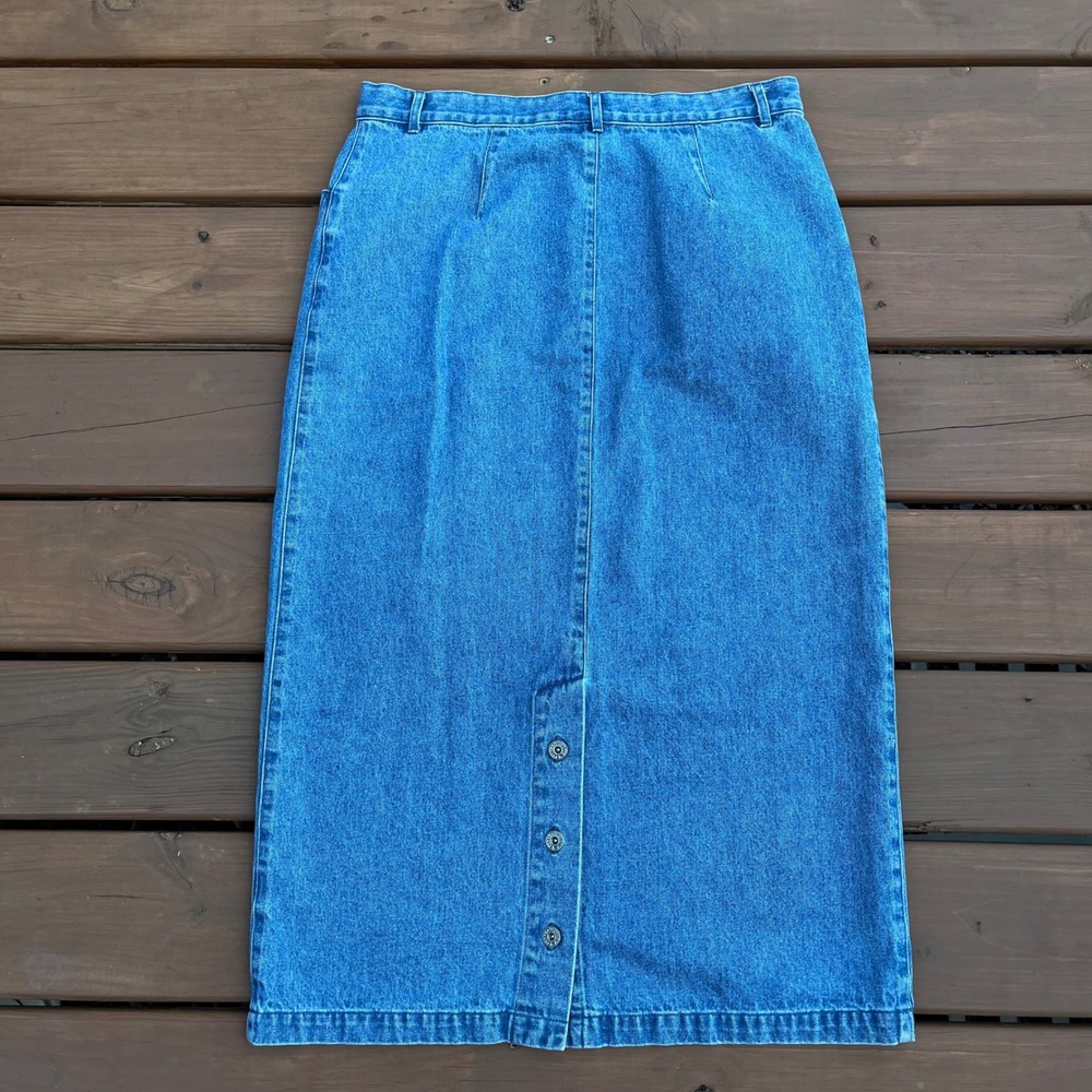 VTG Denim Midi Skirt Blue Jean 100% Cotton Christopher & Banks Size 12 - Picture 2 of 4